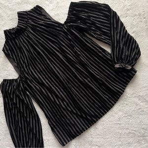 Intermix Renata Cold Shoulder Velvet Stripe Silk Blouse Top Black Sz 0